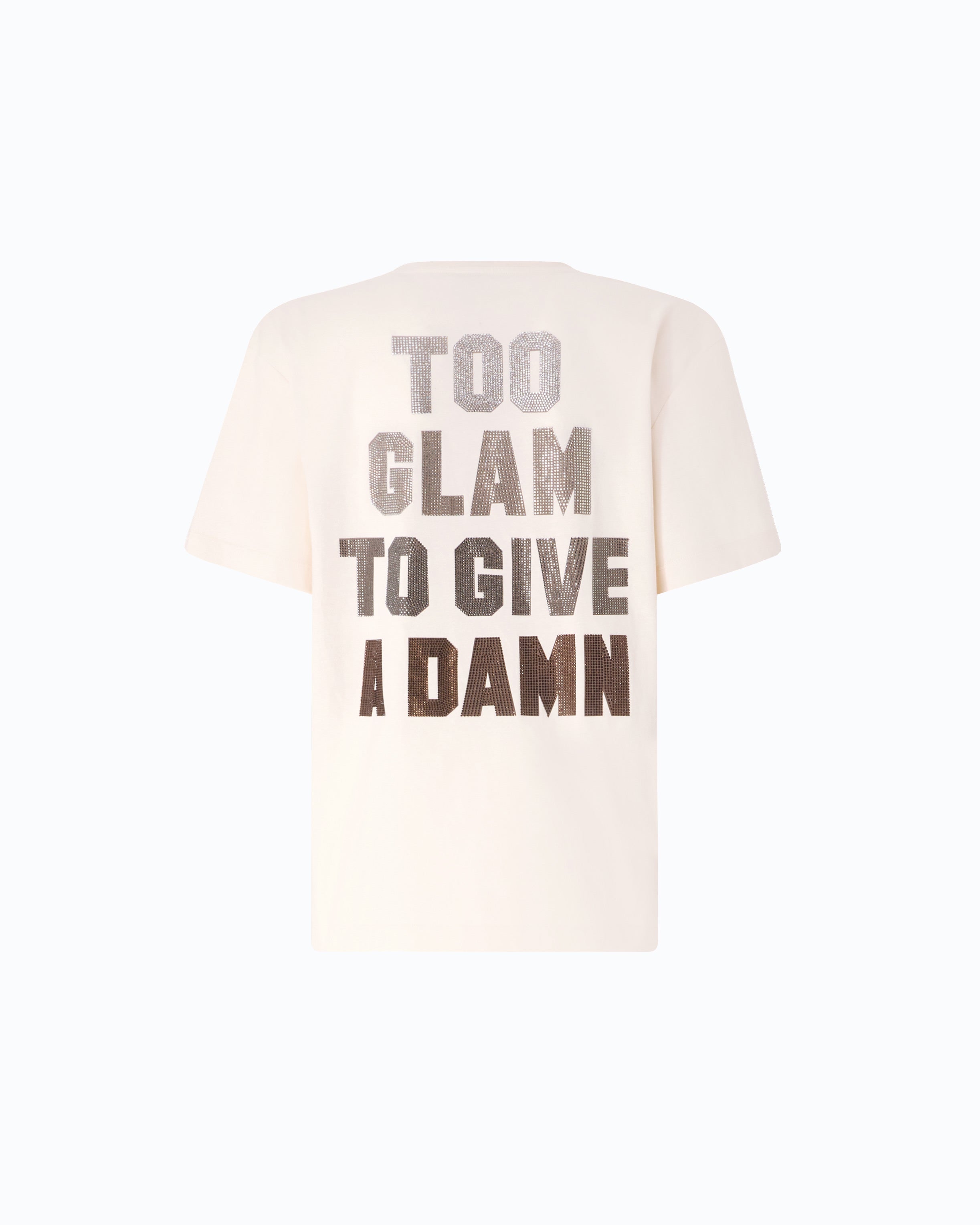 Pinko Strepitoso Too Glam T-shirt beżowy z kryształkami