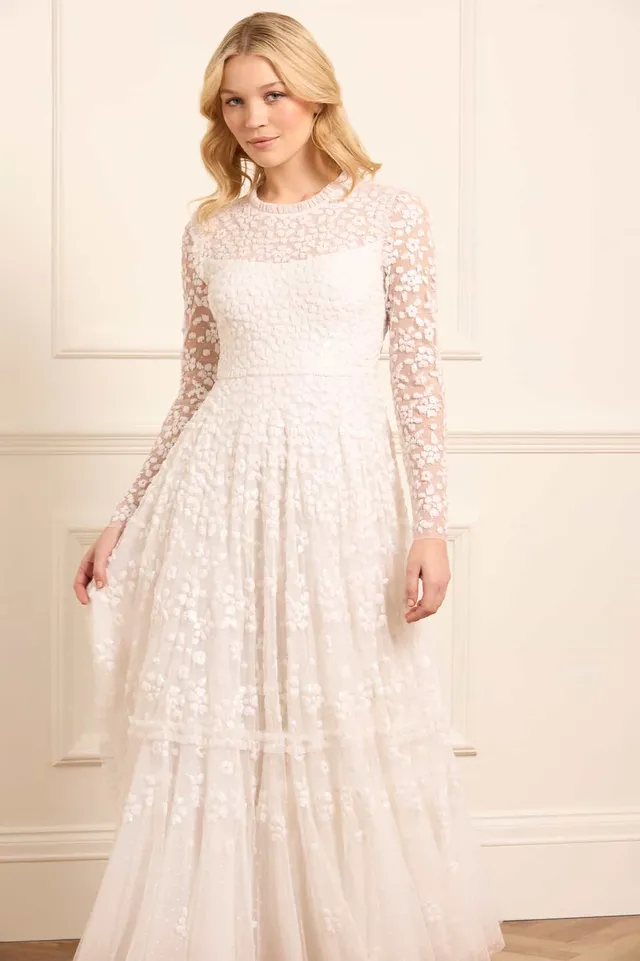 Needle & Thread Maeva Ankle Gown sukienka biała cekinowa