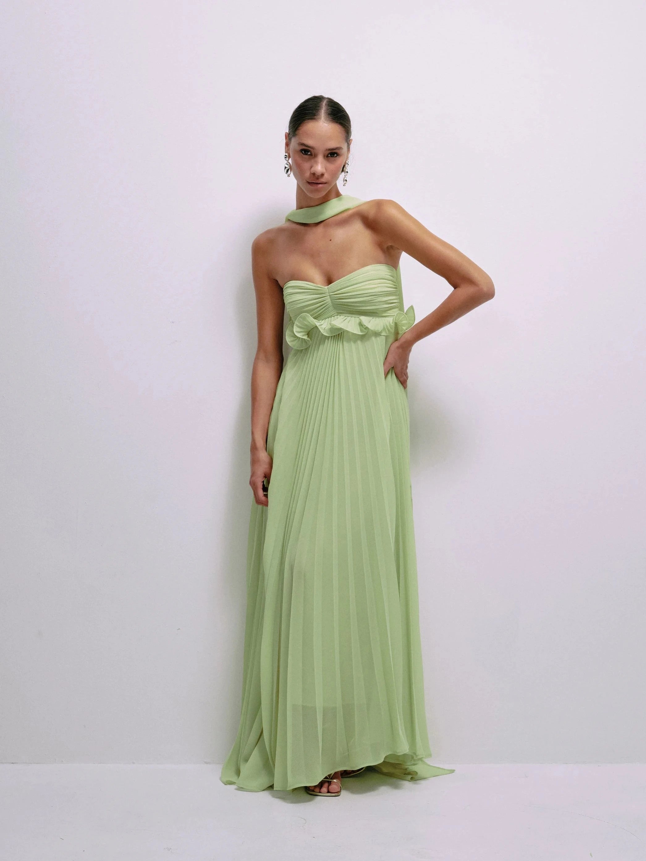 Delfi Collective Diana sukienka Lime plisowana