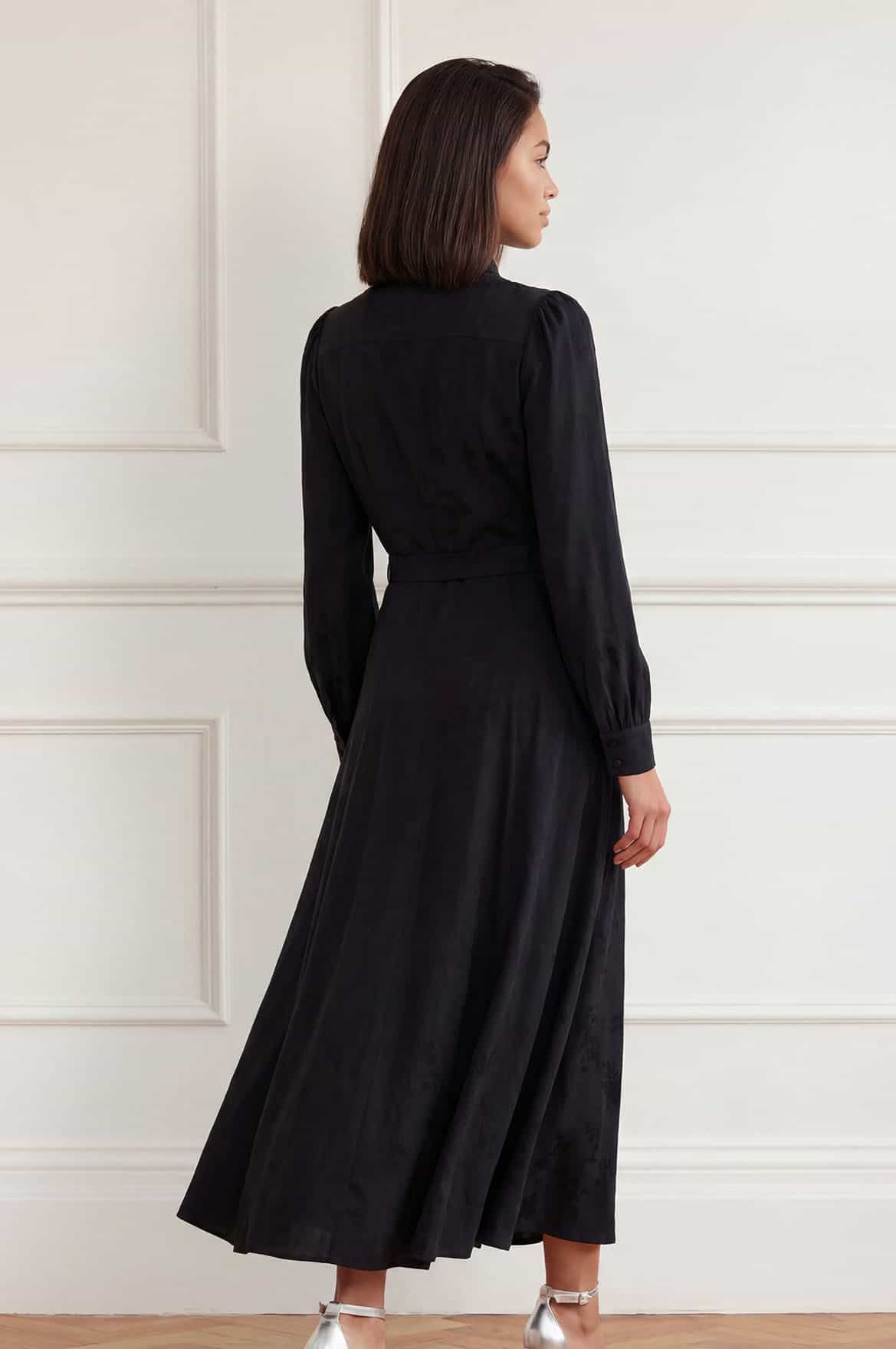 Needle & Thread Charlotte Jacquard Shirt Dress sukienka czarna za kostkę