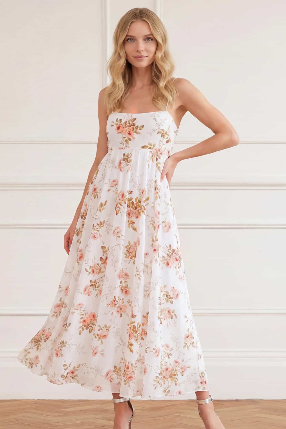Needle & Thread Summer’s Rose Linen Cami sukienka White len