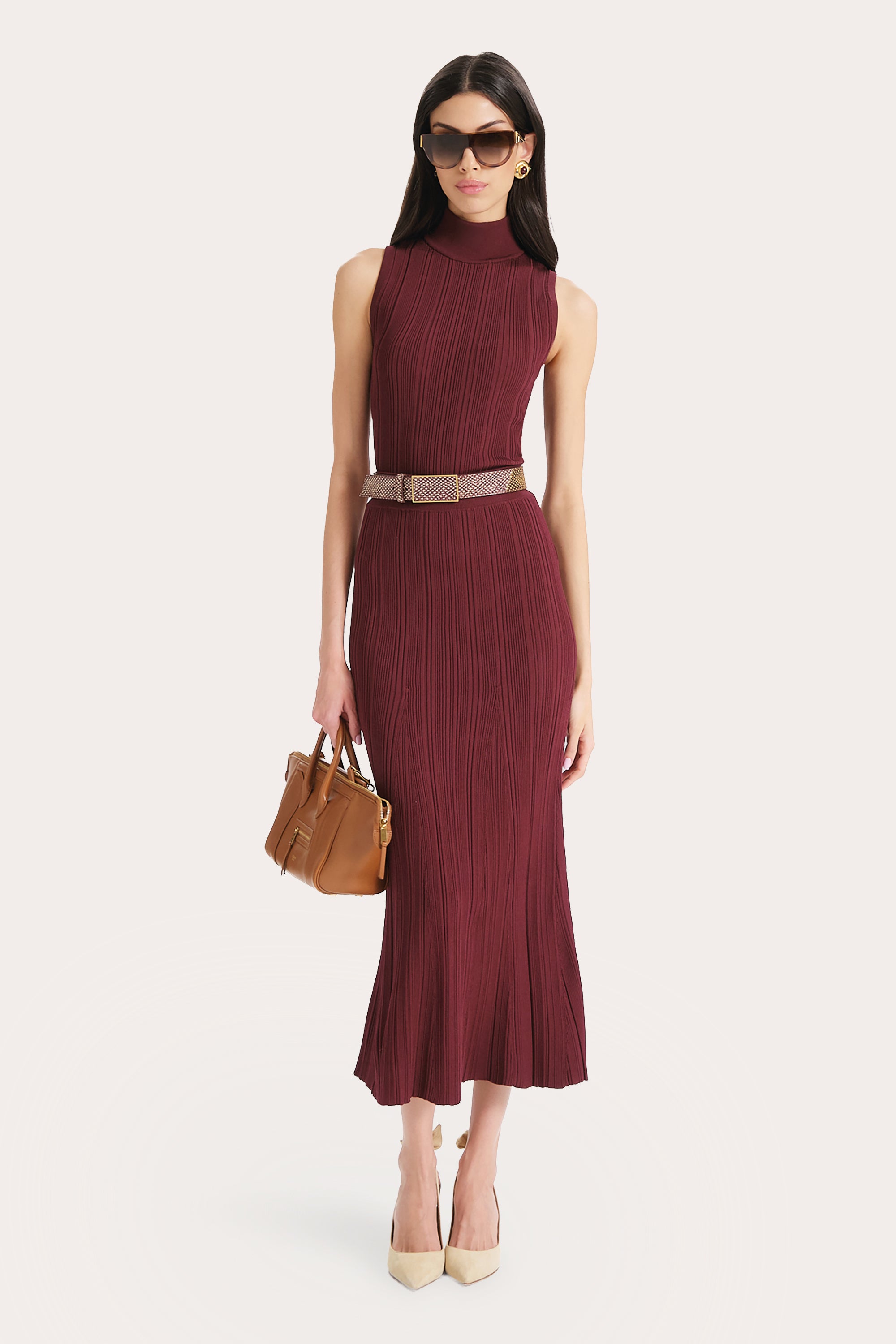 Elie Tahari Azura spódnica midi plum prążkowana