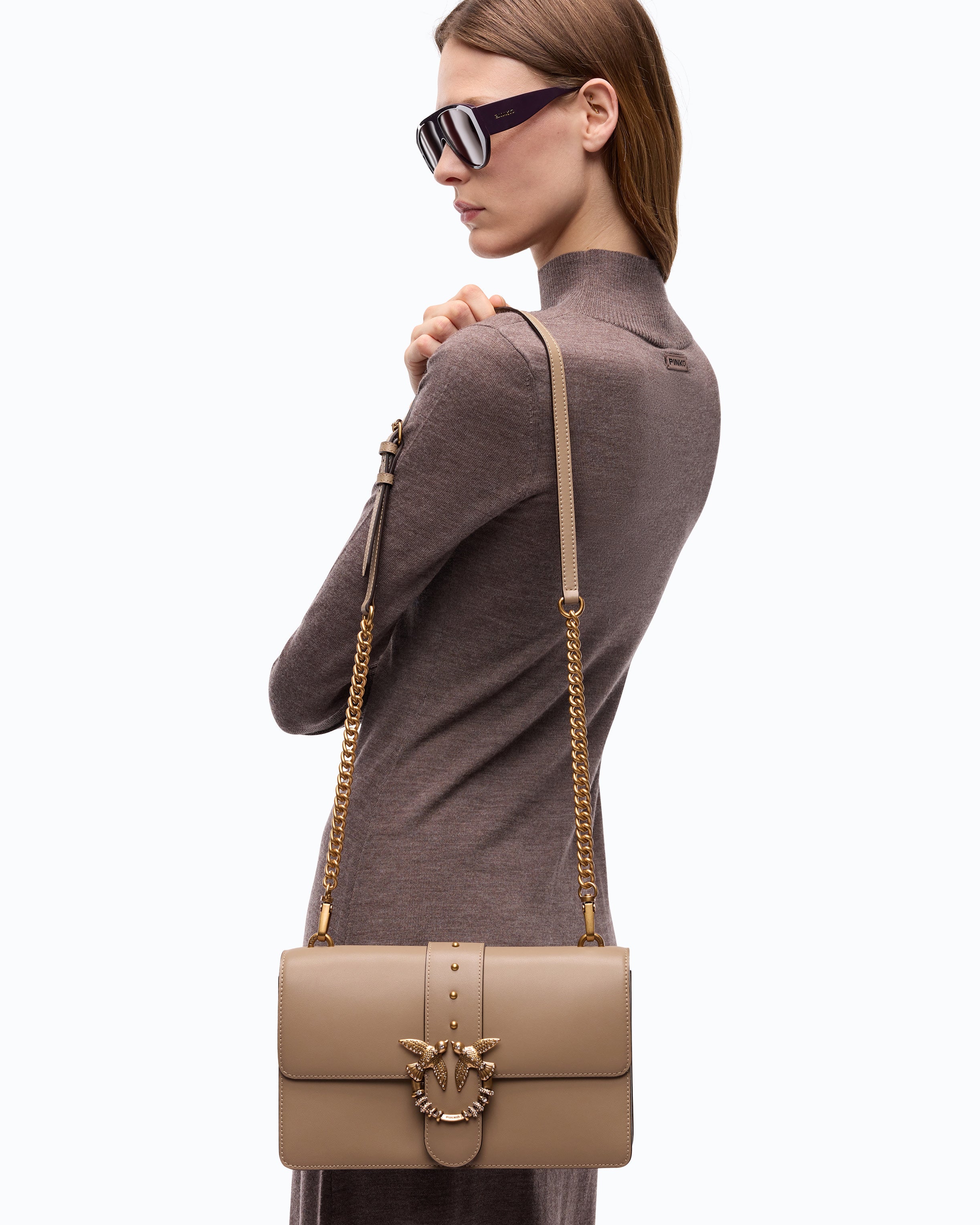 Pinko Love Bag One torebka skórzana z kryształkami