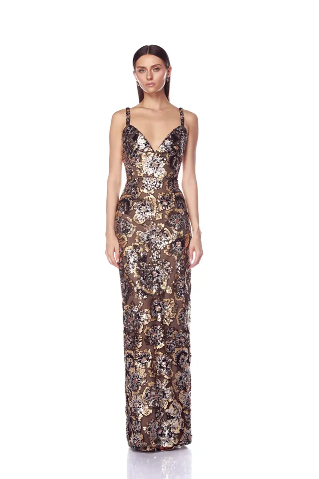Bronx and Banco Allegra Gold Multi sukienka maxi cekinowa