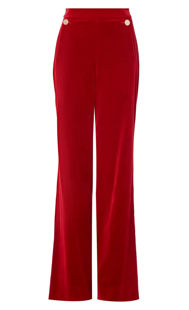 Temperley London Clove spodnie welurowe Scarlet wysoki stan