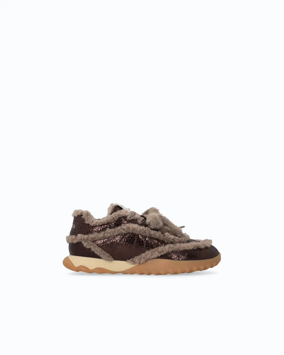 Pinko Gea 02 sneakersy skórzane brązowe z futerkiem
