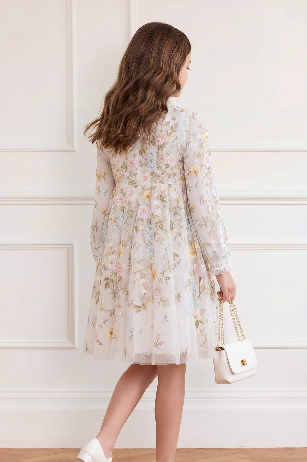 Needle & Thread Garden Rose Kids Dress sukienka bieli haftowana