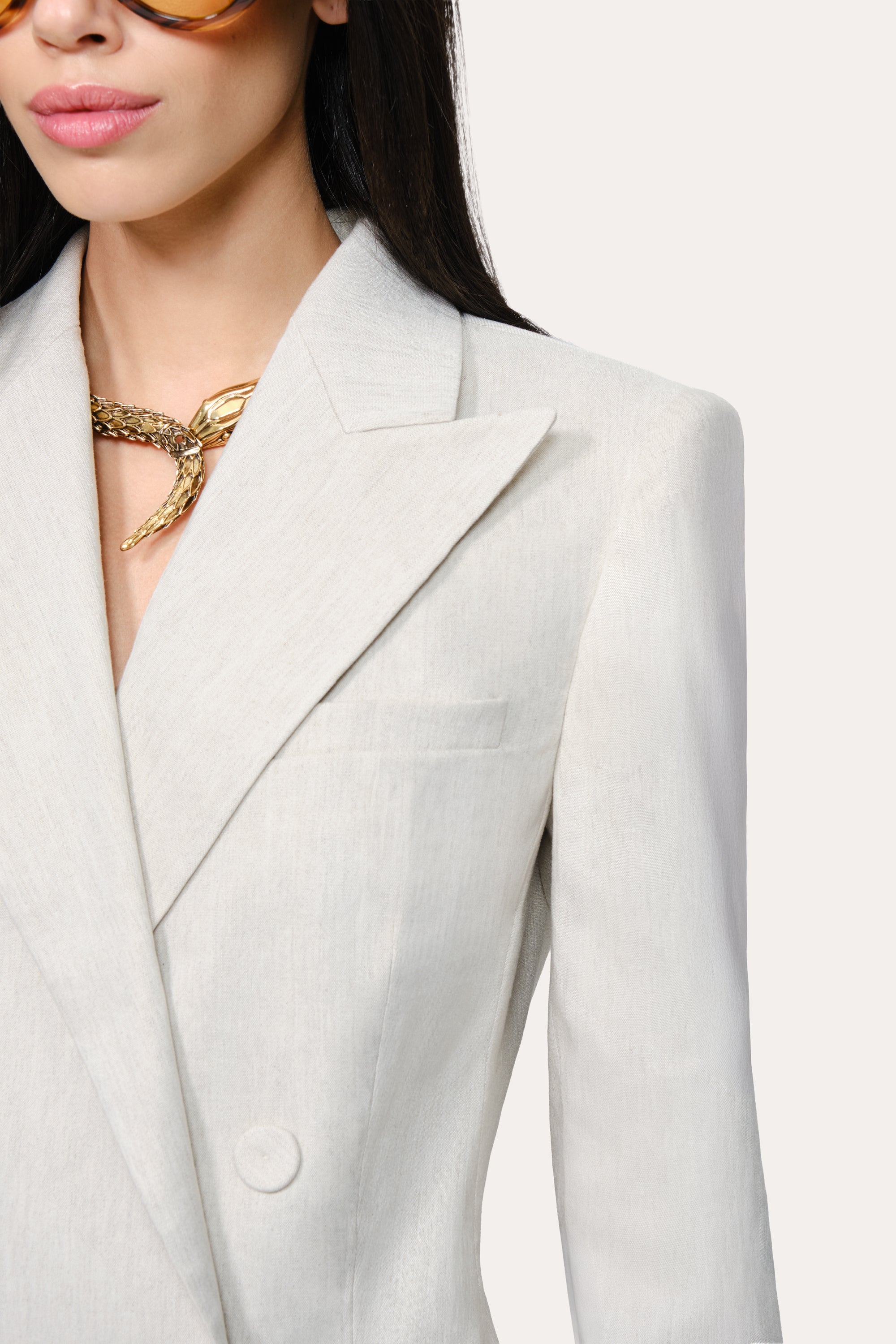 Elie Tahari Solenne blezer lniany Putty Melange