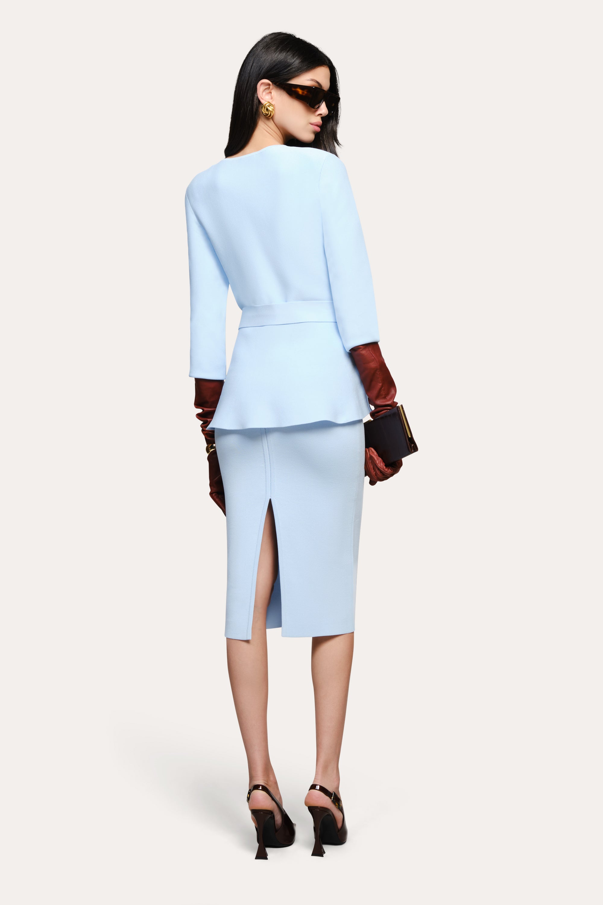 Elie Tahari Blair Milano Sculpt top peplum Ice Blue