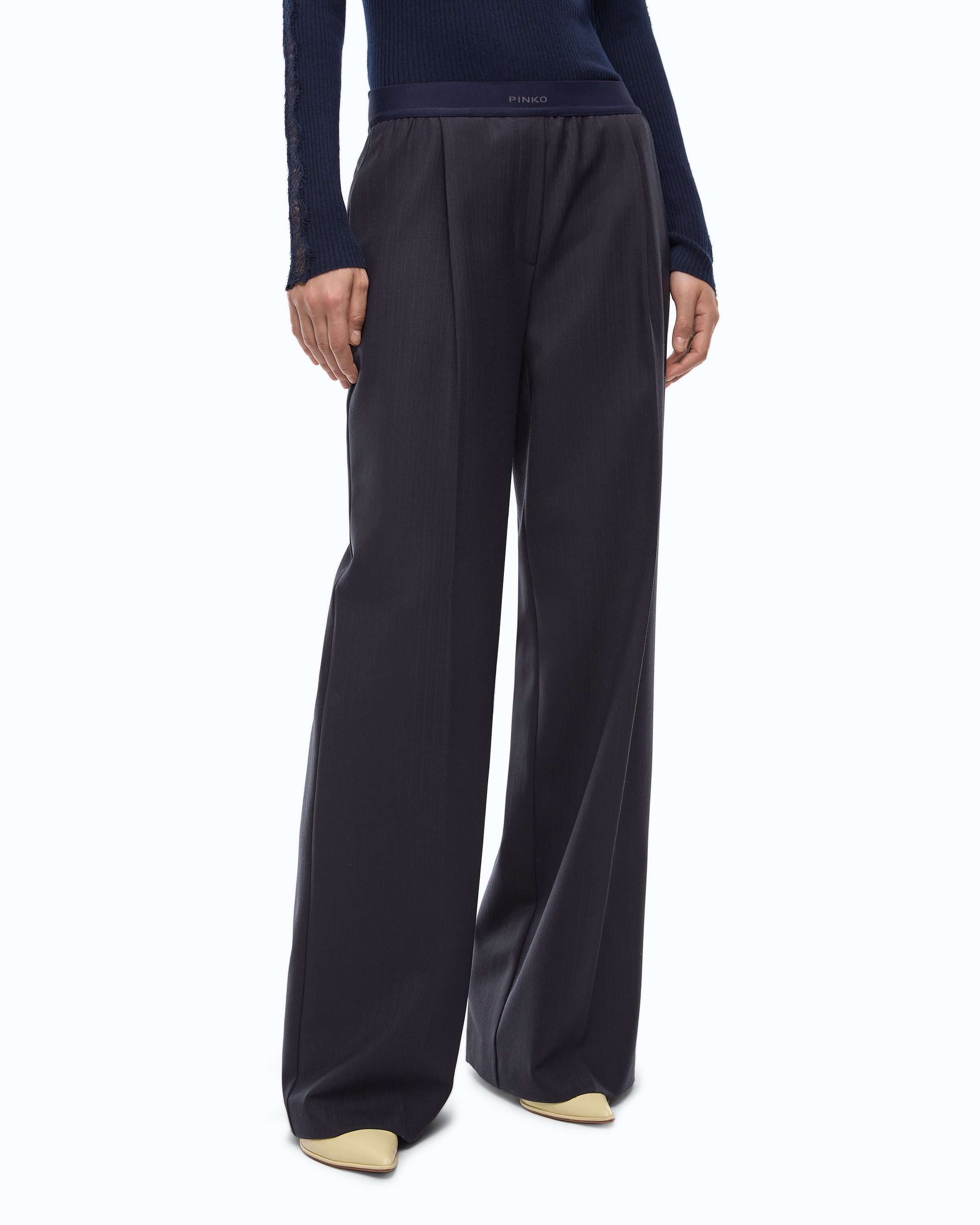 Pinko Phaius Pants spodnie palazzo niebieskie wełniane