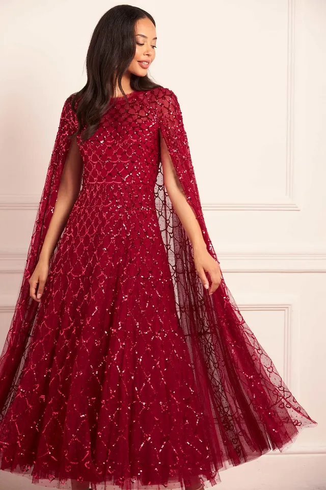 Needle & Thread Heart Lattice Ankle Gown sukienka czerwona cekinowa
