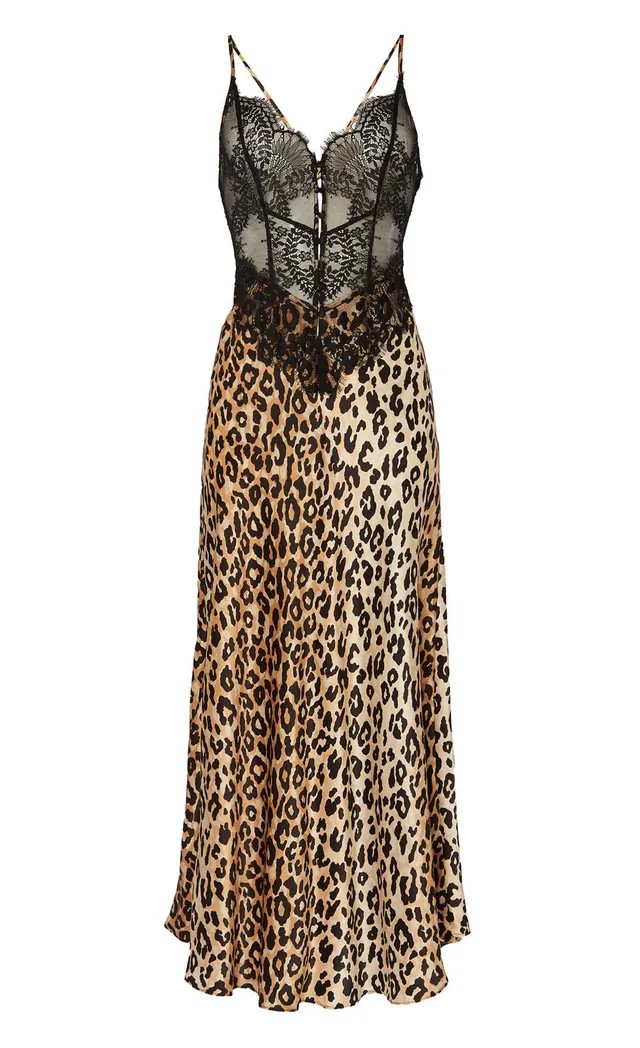 Temperley London Nyx sukienka satynowa czarna panterka