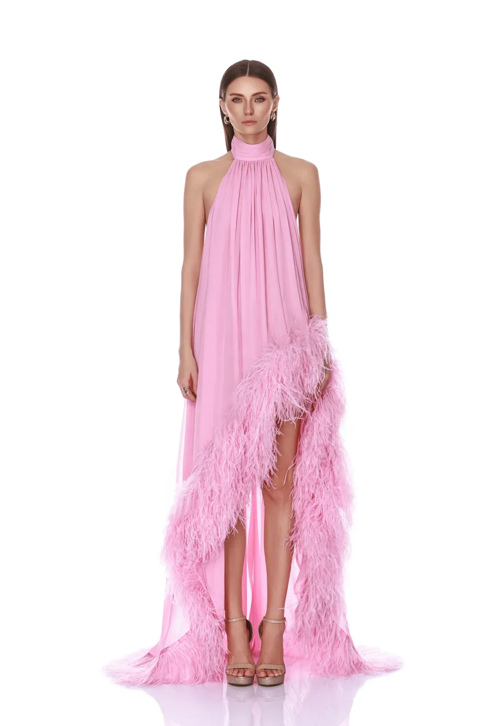 Bronx and Banco Madeline Halterneck sukienka wieczorowa baby pink