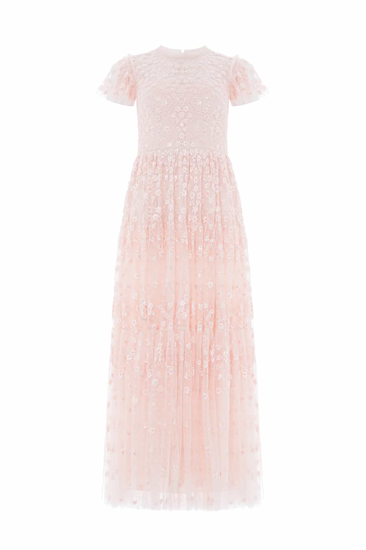 Needle & Thread Clover Short Sleeve Ankle Gown sukienka różowa