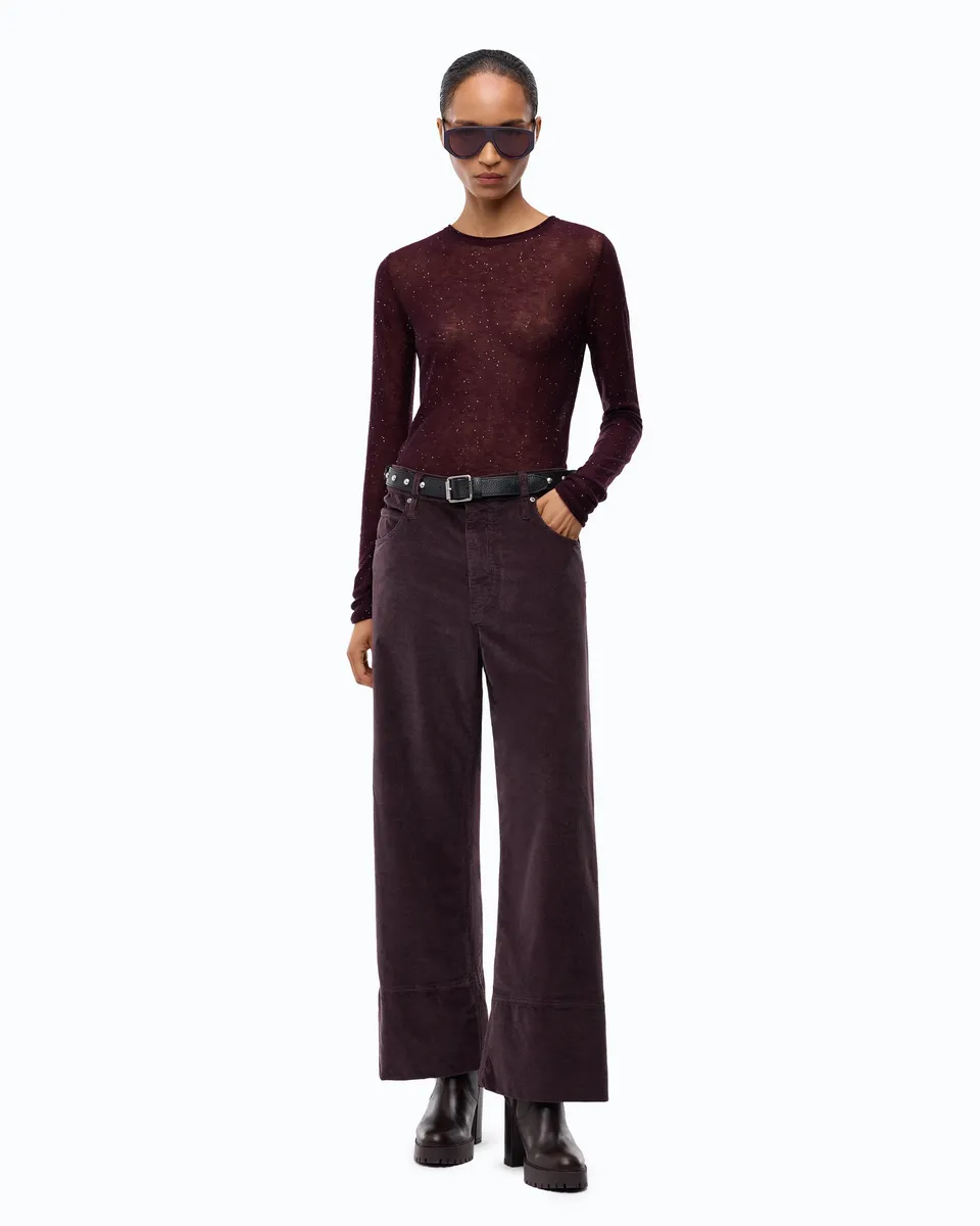 Pinko Cyntia Cropped sztruksy bordowe ze skórzanym paskiem
