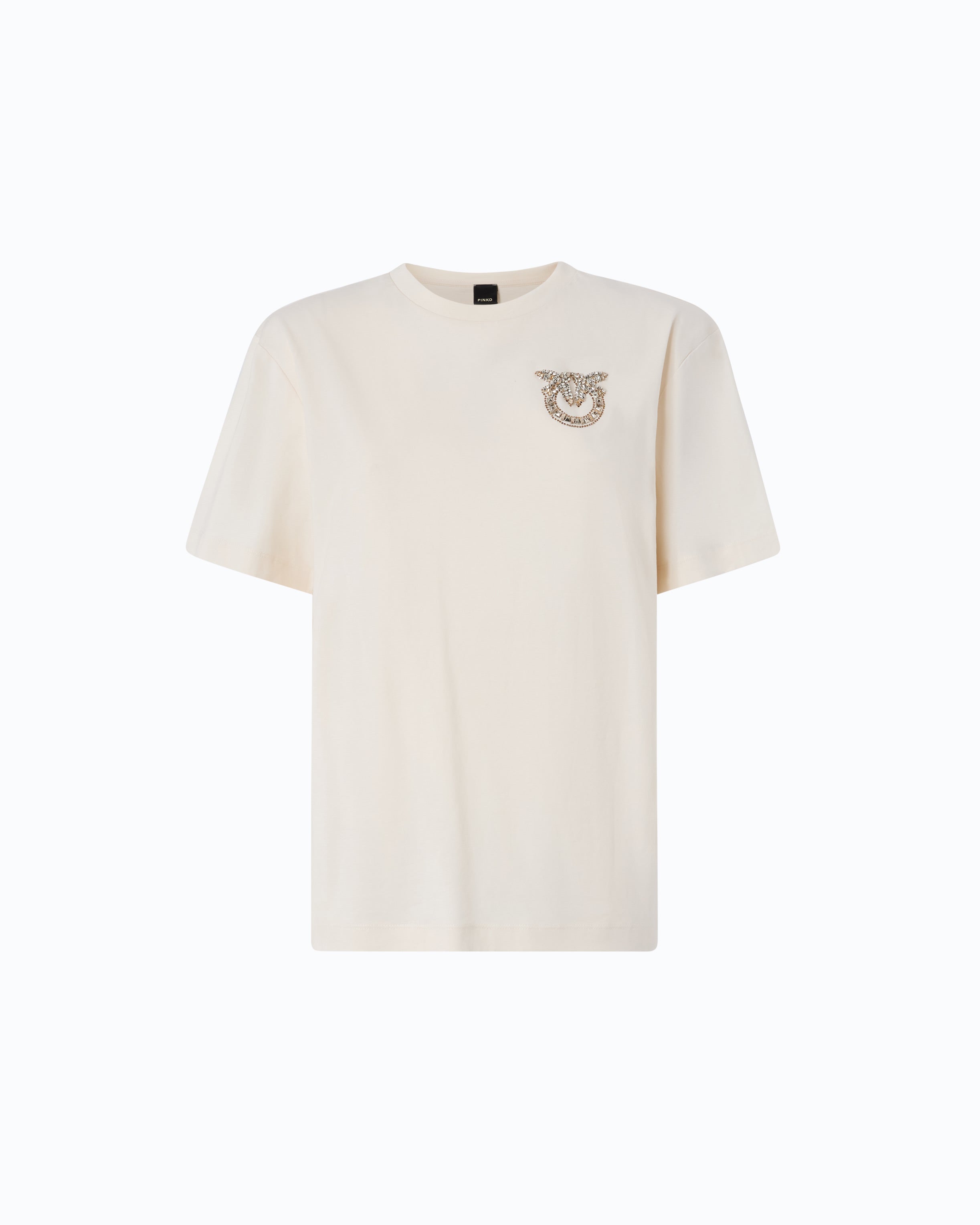 Pinko Strepitoso t-shirt damski beżowy kryształki