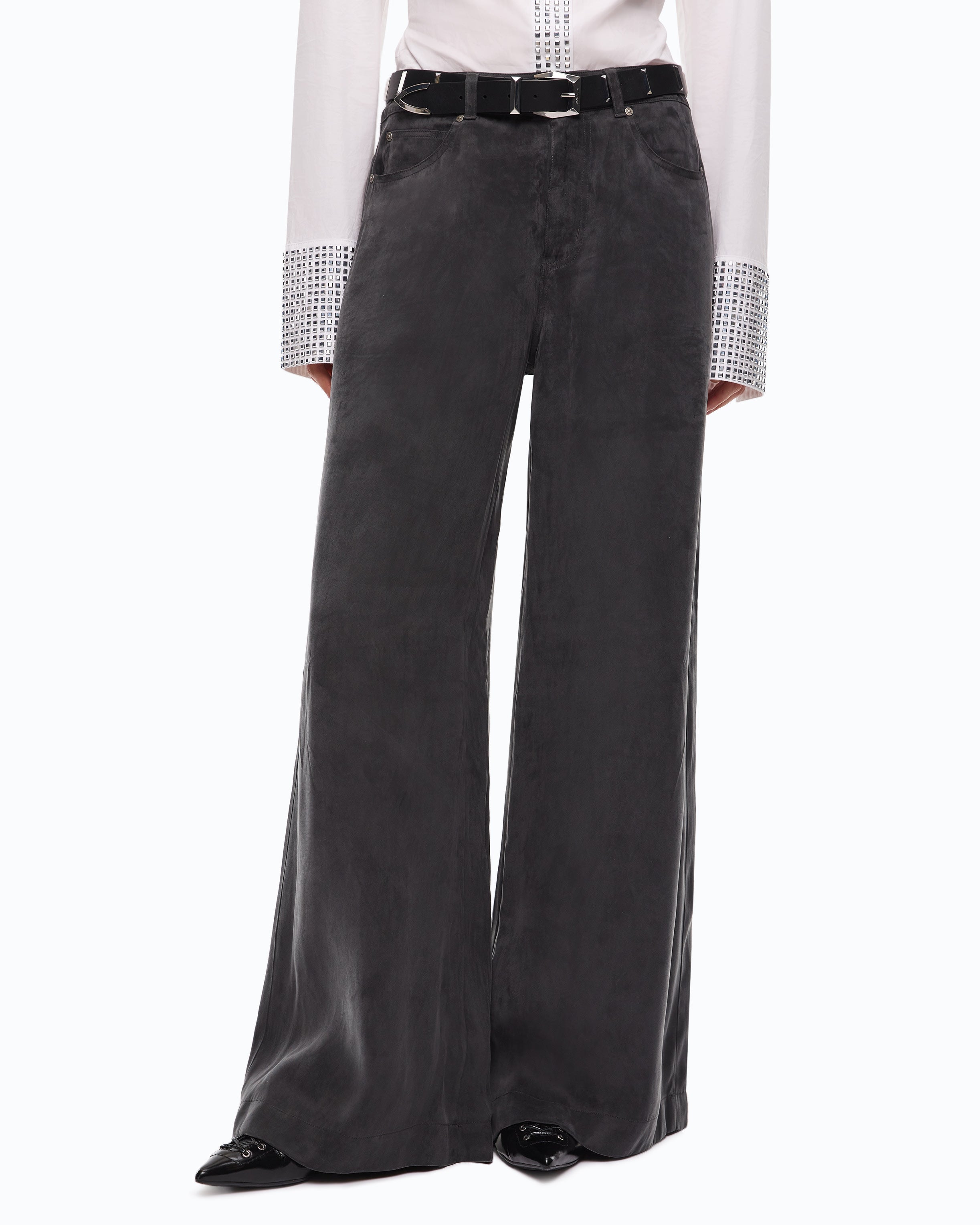 Pinko Porta Pants spodnie palazzo czarne welurowe