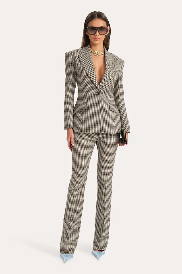 Elie Tahari Lola spodnie w kratę plaid z paskiem