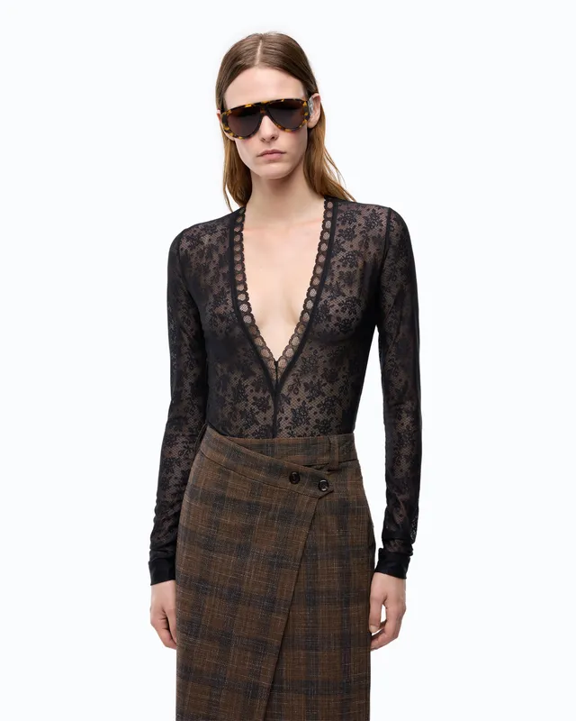 Pinko Lambrusco Bodysuit body czarne koronkowe