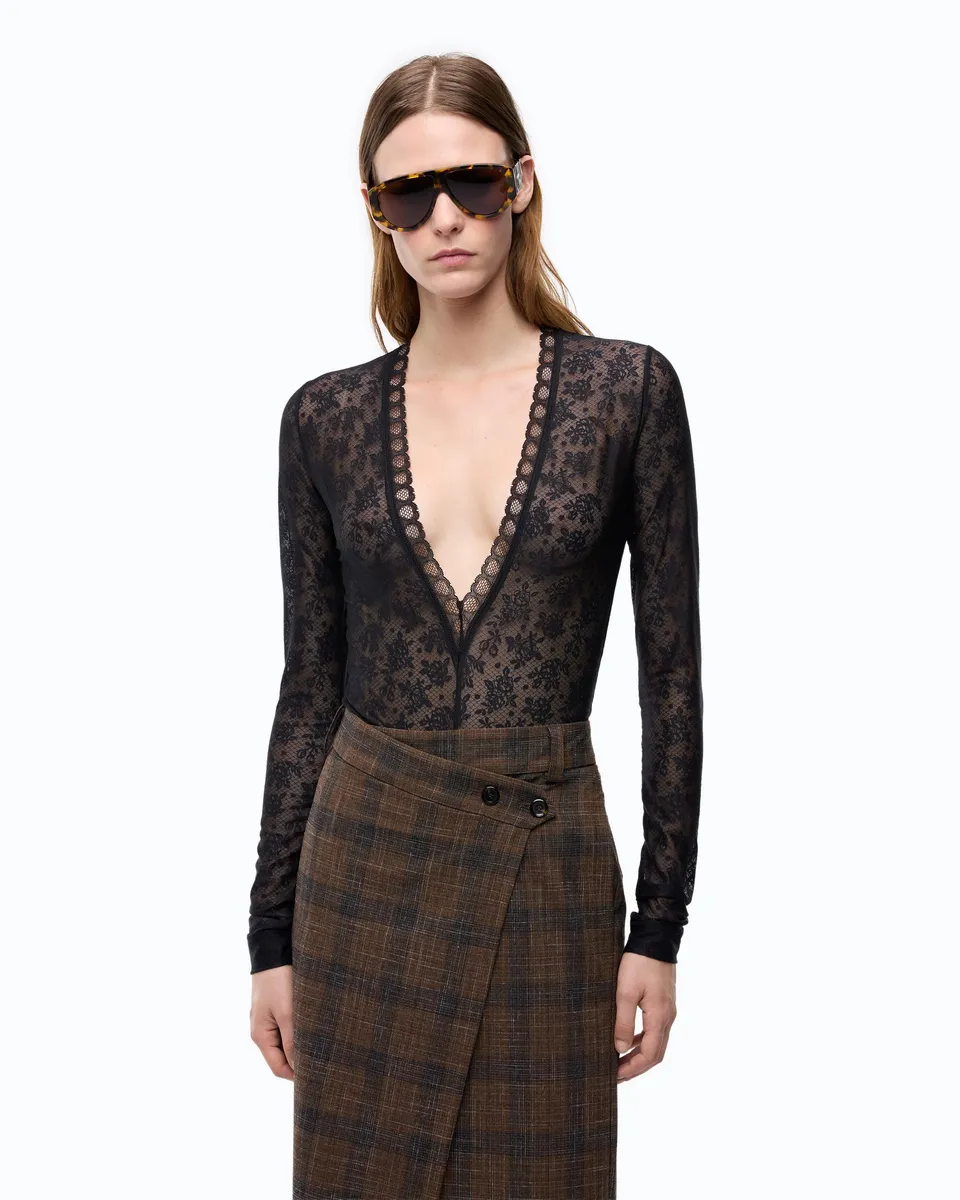 Pinko Lambrusco Bodysuit body czarne koronkowe