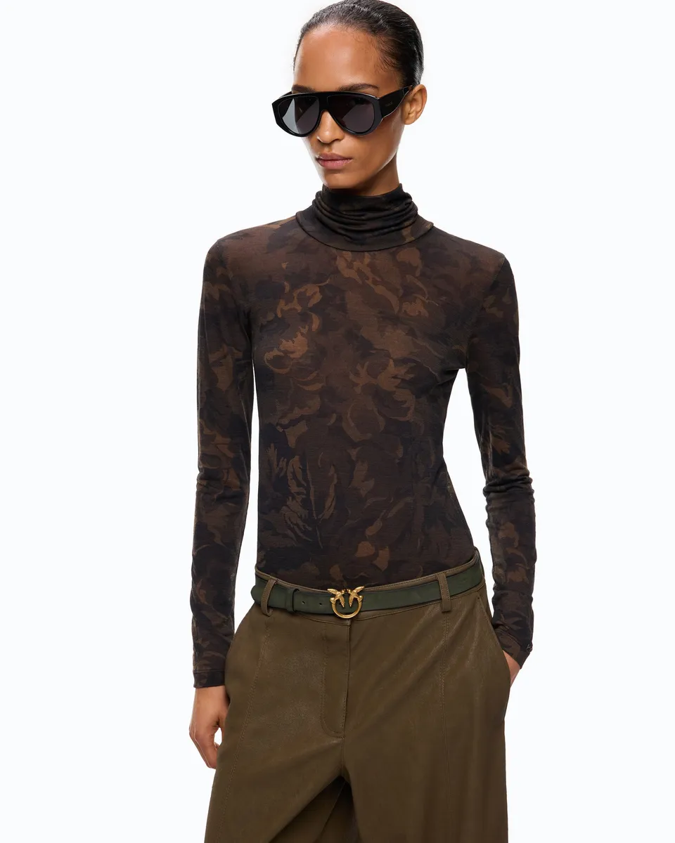 Pinko Brendola Turtleneck golf czarny kwiatowe moro