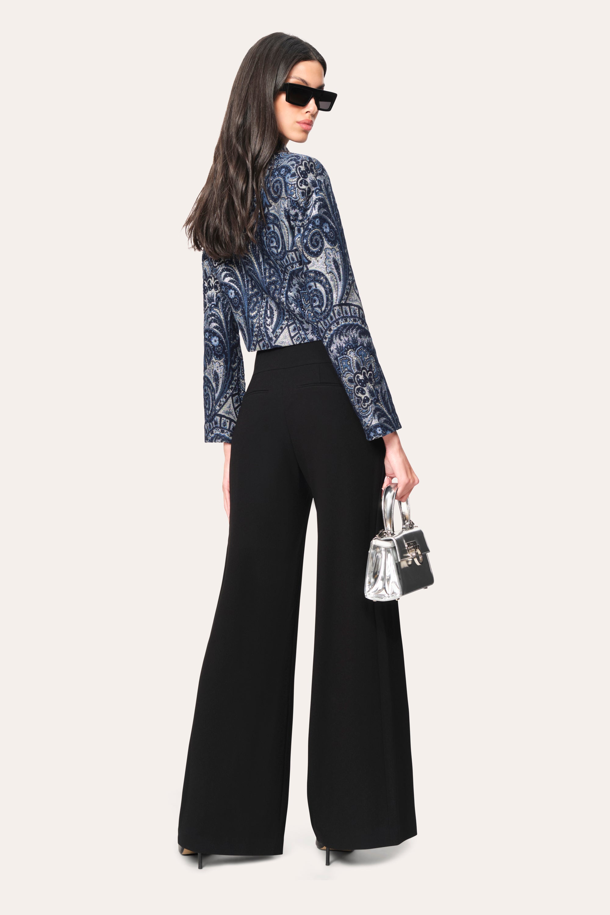 Elie Tahari Crepe Overlay Slit spodnie czarne wide leg