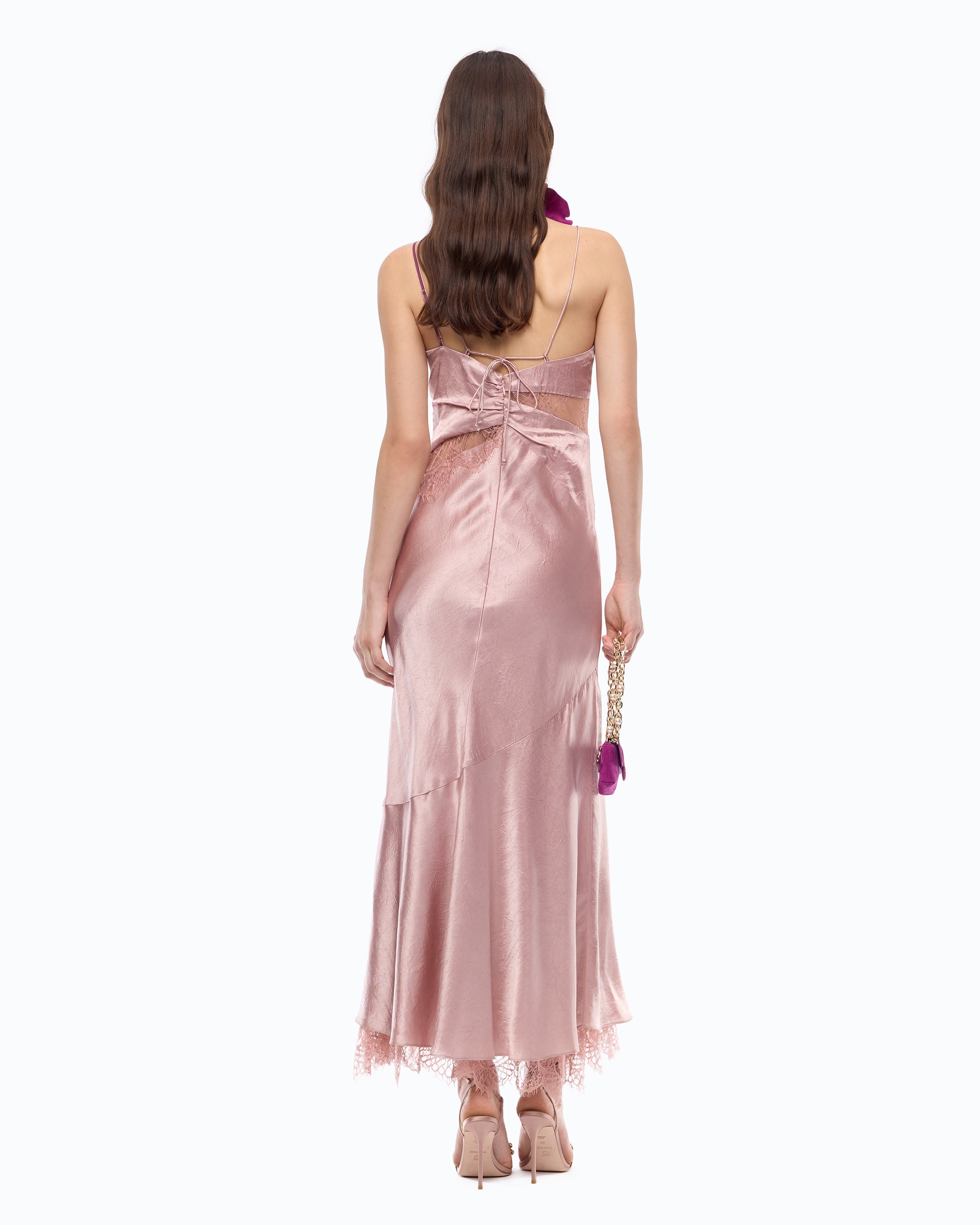 Pinko Ferrari Dress sukienka satynowa długa różowa