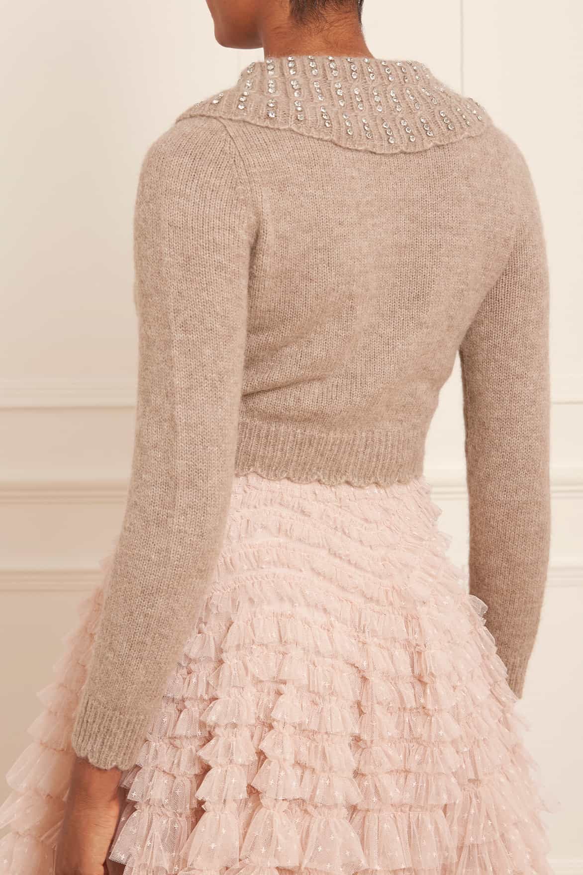 Needle & Thread Embellished Collar Short Cardigan kardigan beżowy