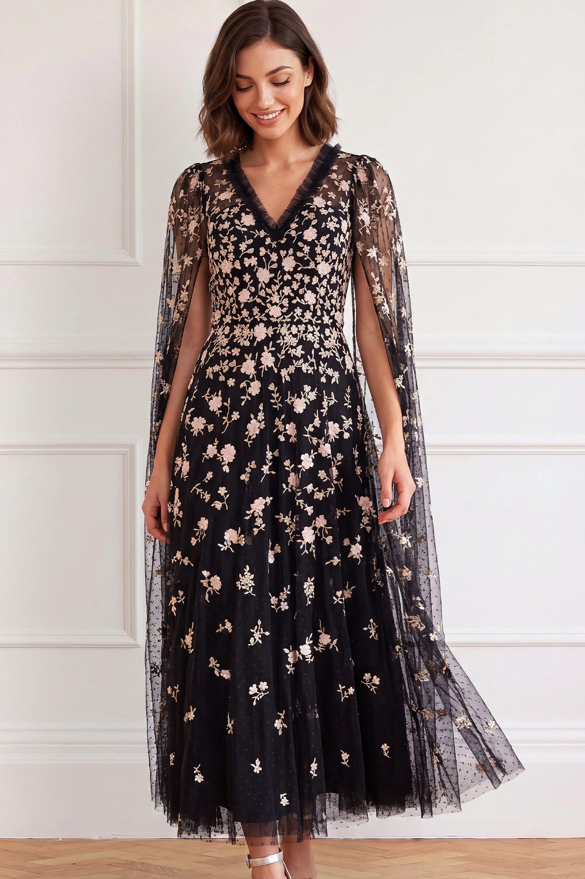 Needle & Thread Lea Ditsy Ankle Gown sukienka czarna