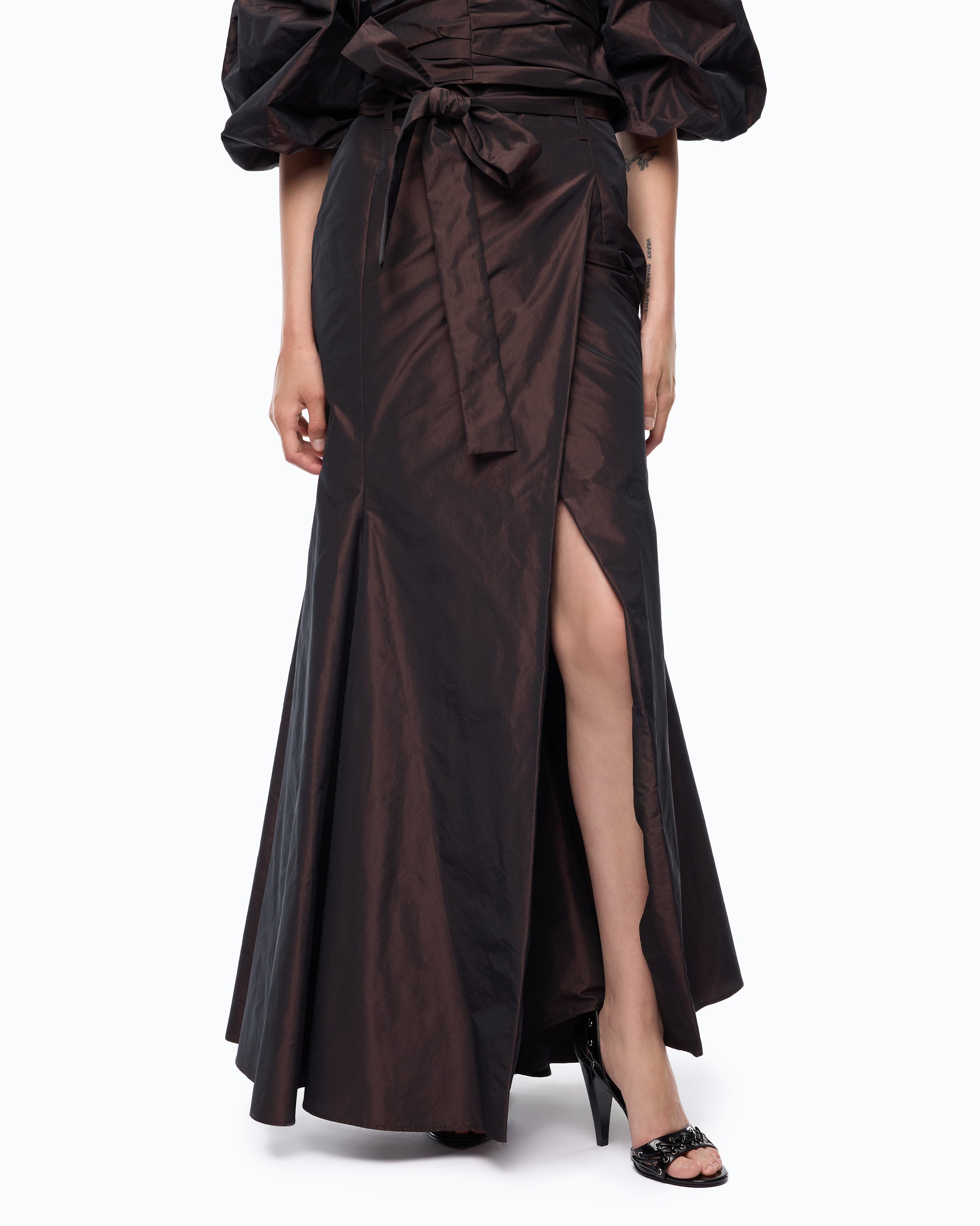 Pinko Pick-Up Skirt spódnica tafta brązowa maxi