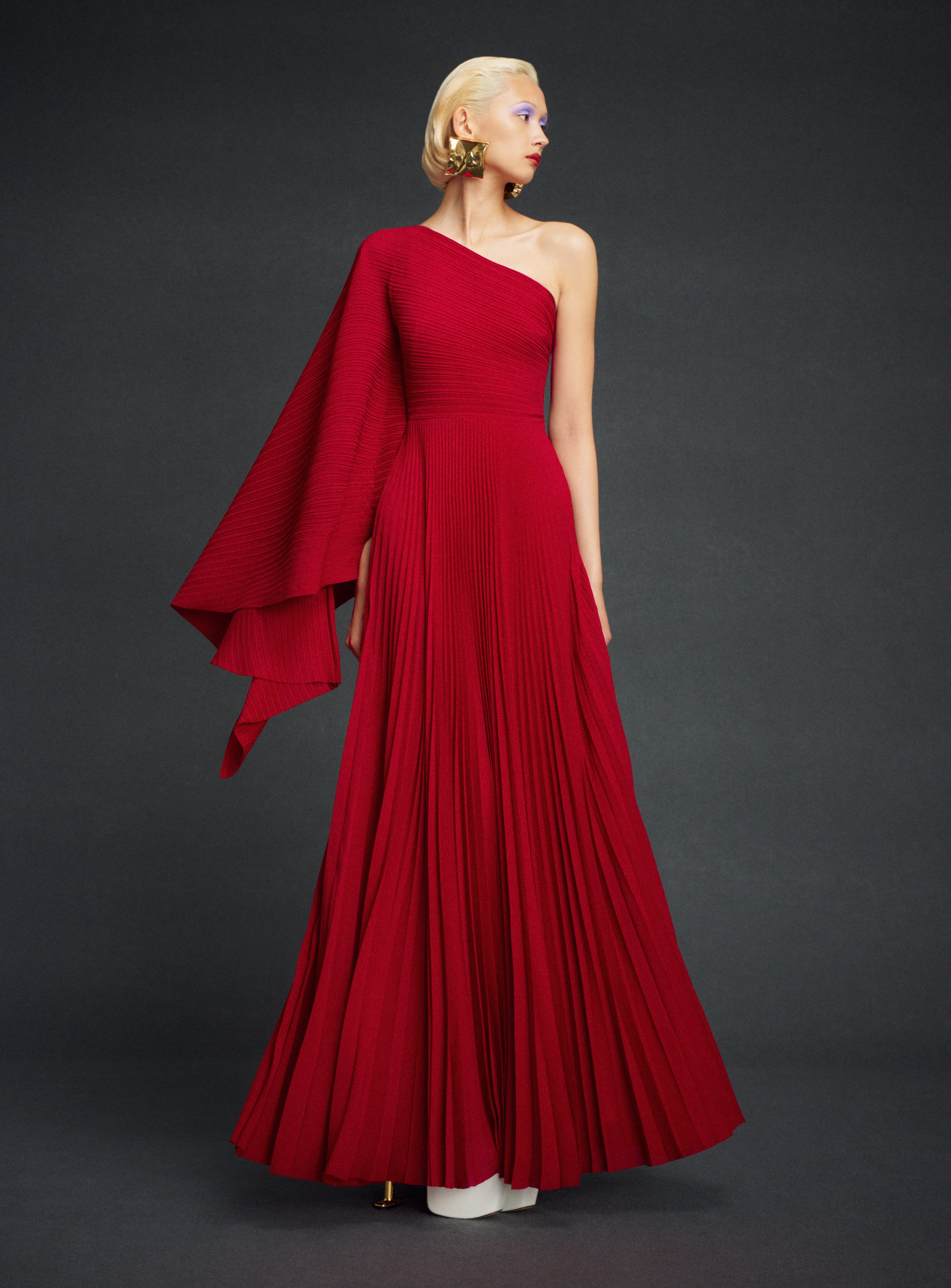 Solace London The Maci Maxi Dress sukienka rubinowa plisowana