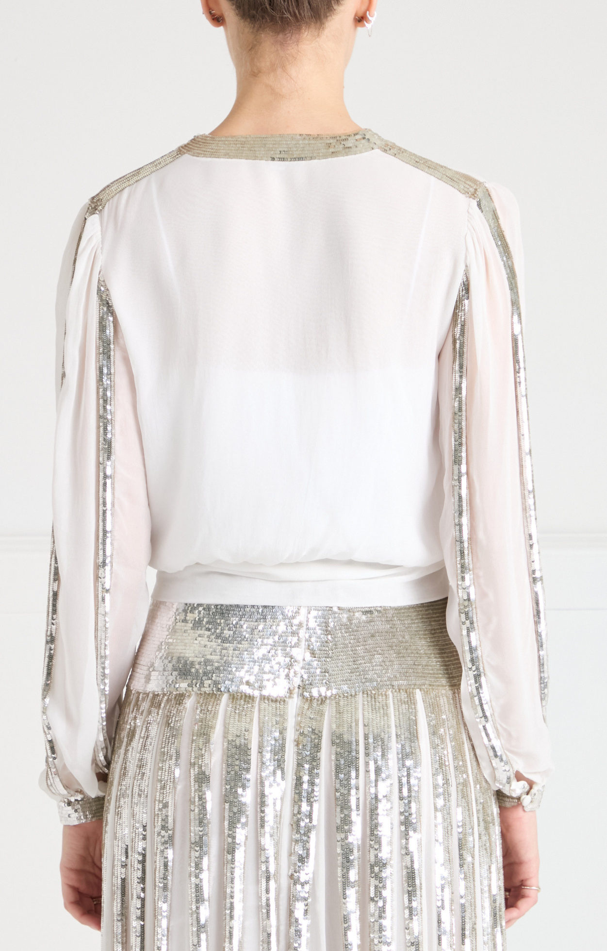 Temperley Filigree bluzka damska srebrna pasek cekiny