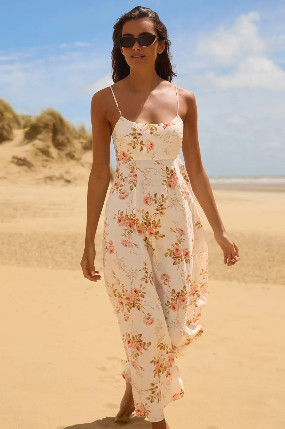 Needle & Thread Summer’s Rose Linen Cami sukienka White len