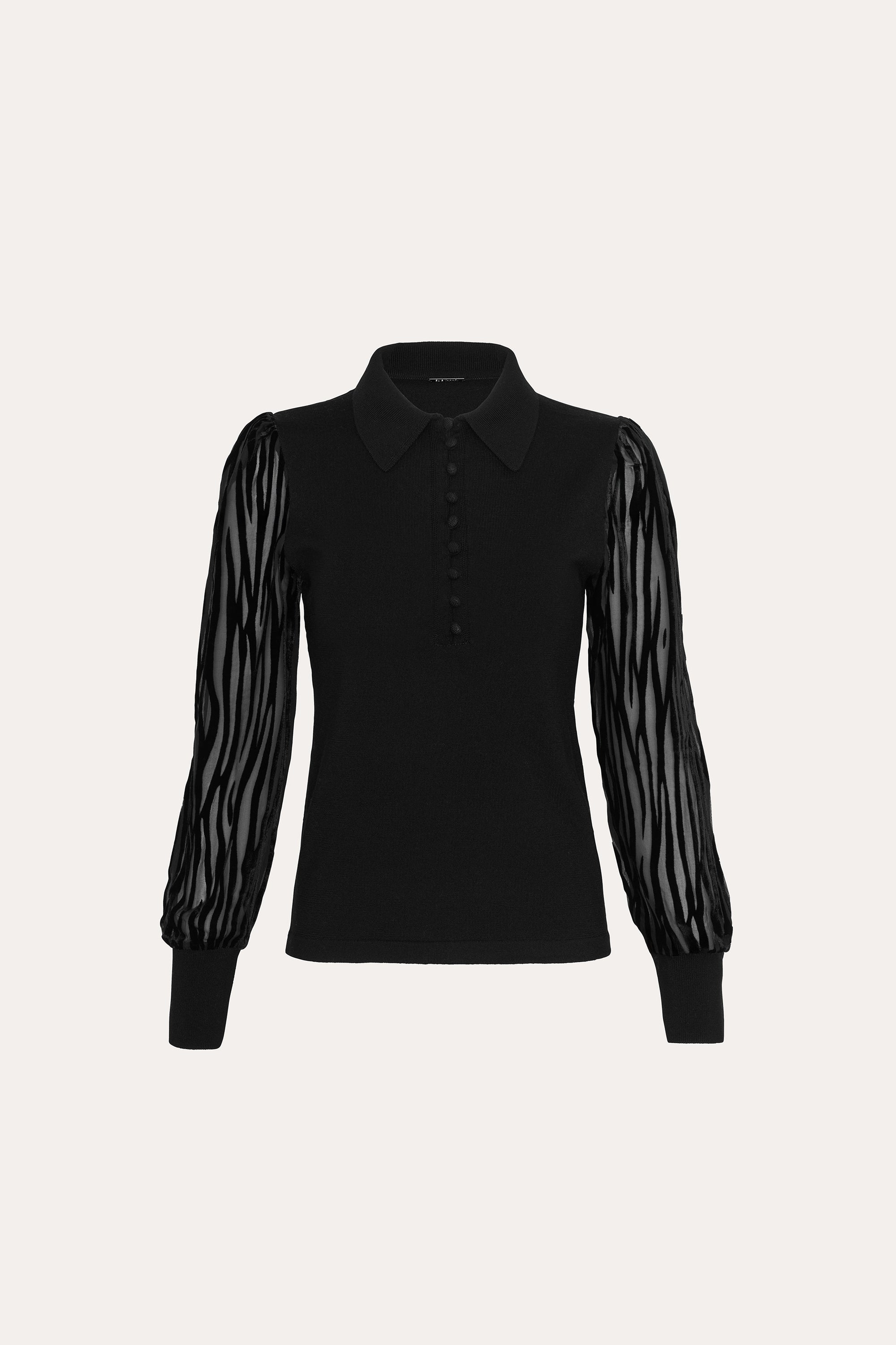 Elie Tahari Polo sweter wełniany czarny burnout