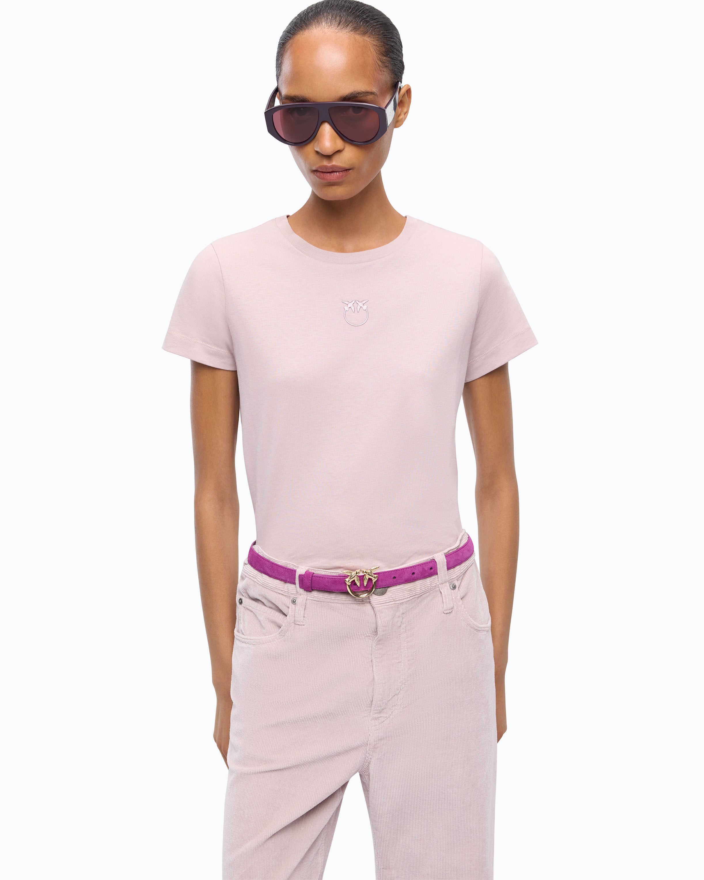 Pinko Bussolotto t-shirt bawełniany logo różowy