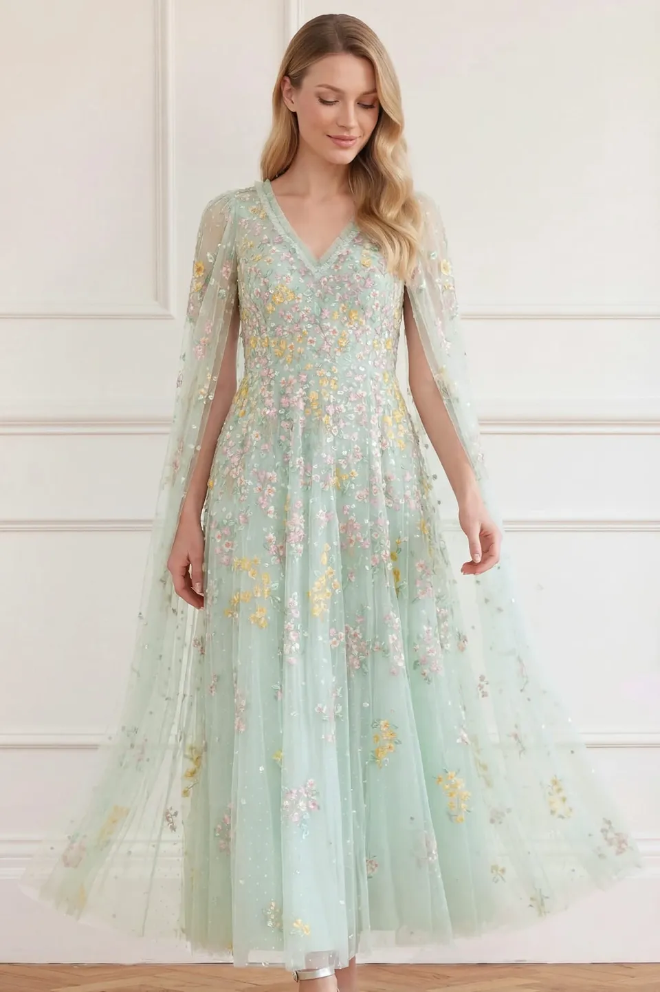 Needle & Thread Versailles Ditsy Gown suknia zielona tiul