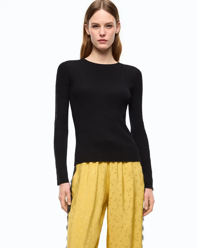 Pinko Copenaghen sweter czarny koronka wełna kaszmir
