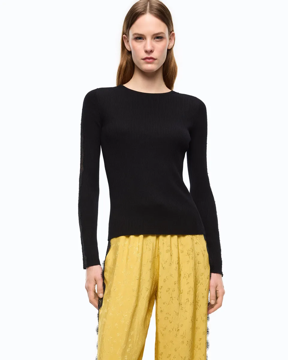 Pinko Copenaghen sweter czarny koronka wełna kaszmir