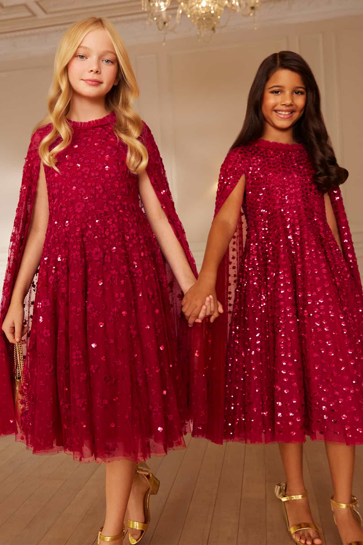 Needle & Thread Raindrop Cape Kids Dress sukienka Red cekiny