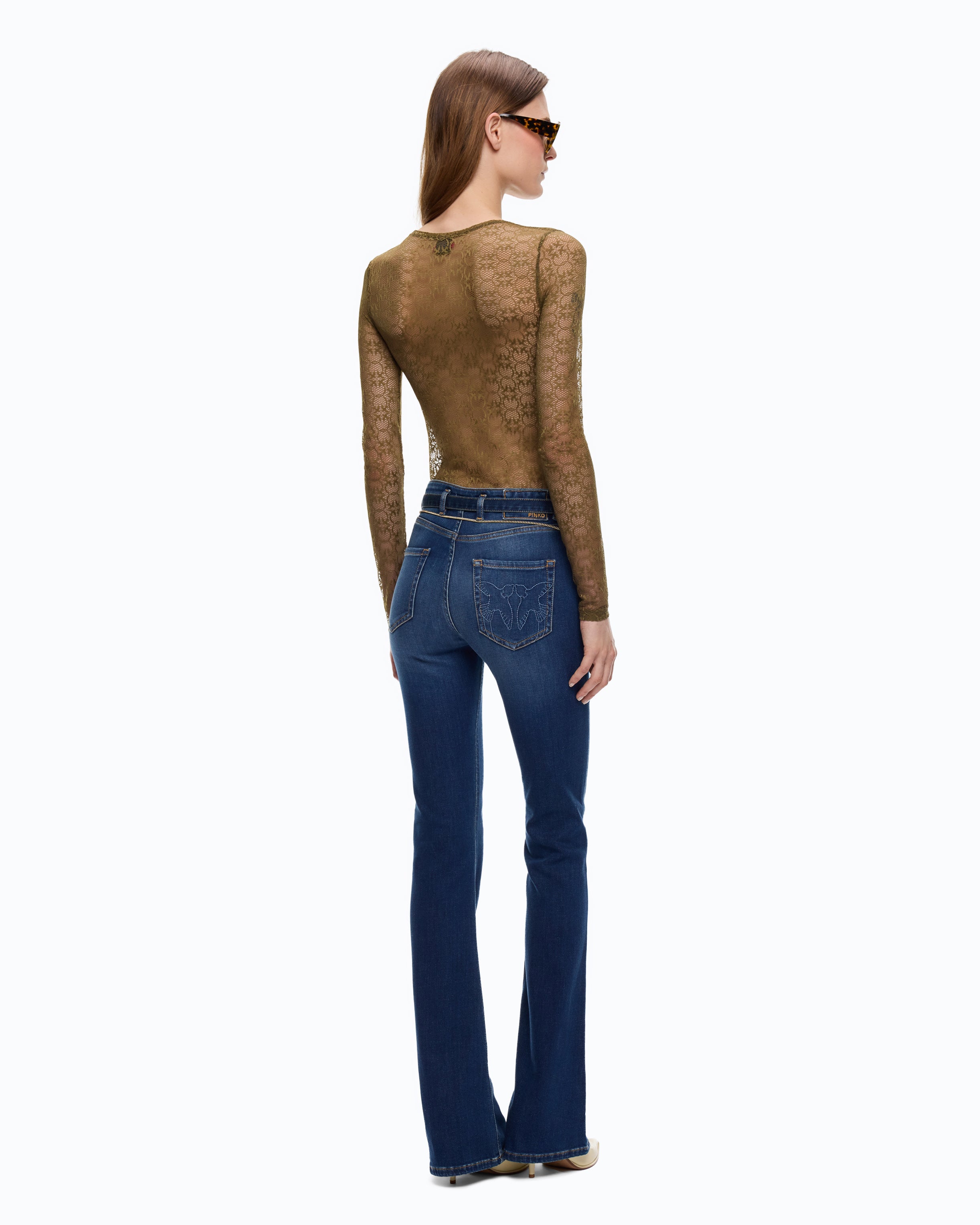 Pinko Rover sweter koronkowy zielony Love Birds