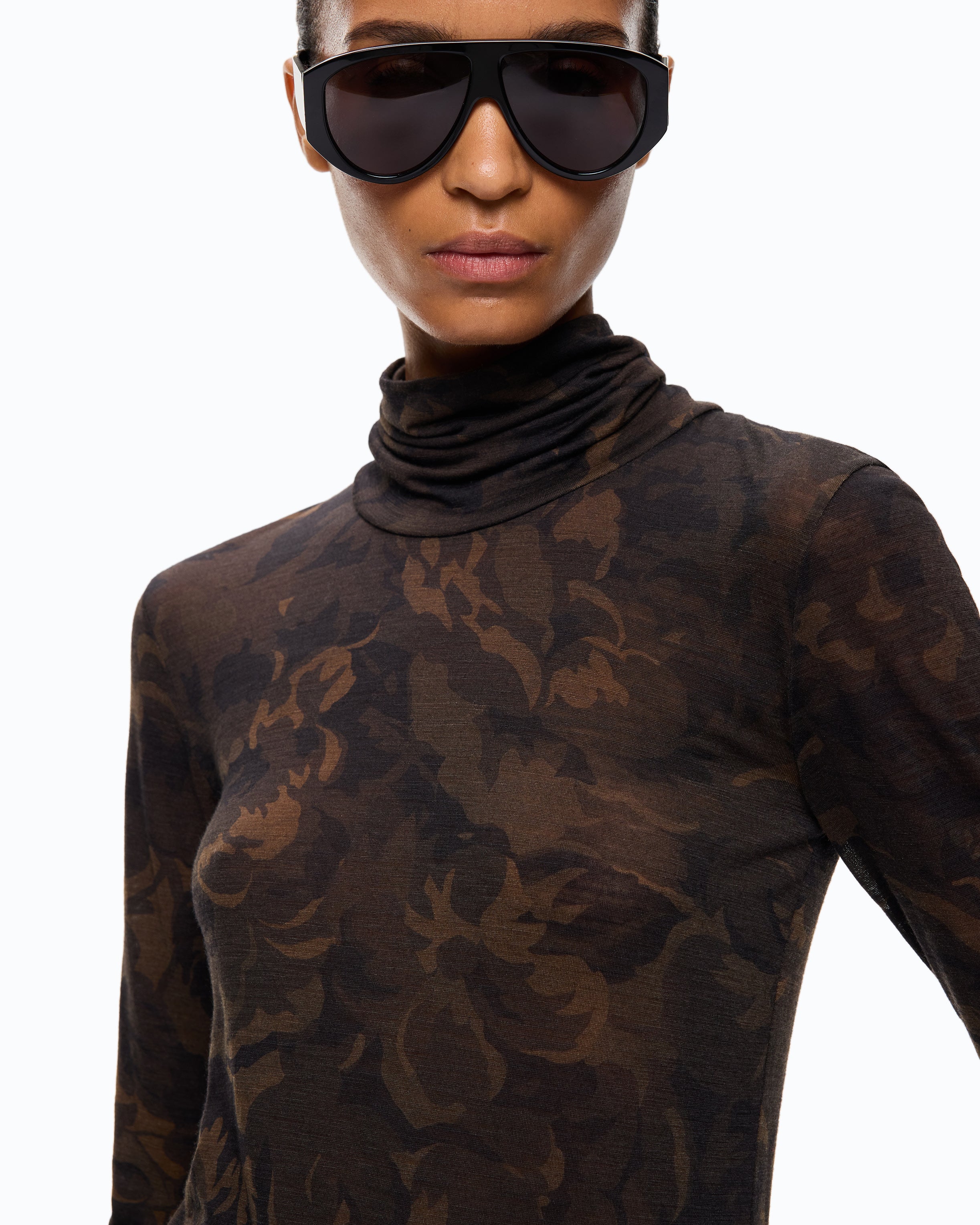 Pinko Brendola Turtleneck golf czarny kwiatowe moro