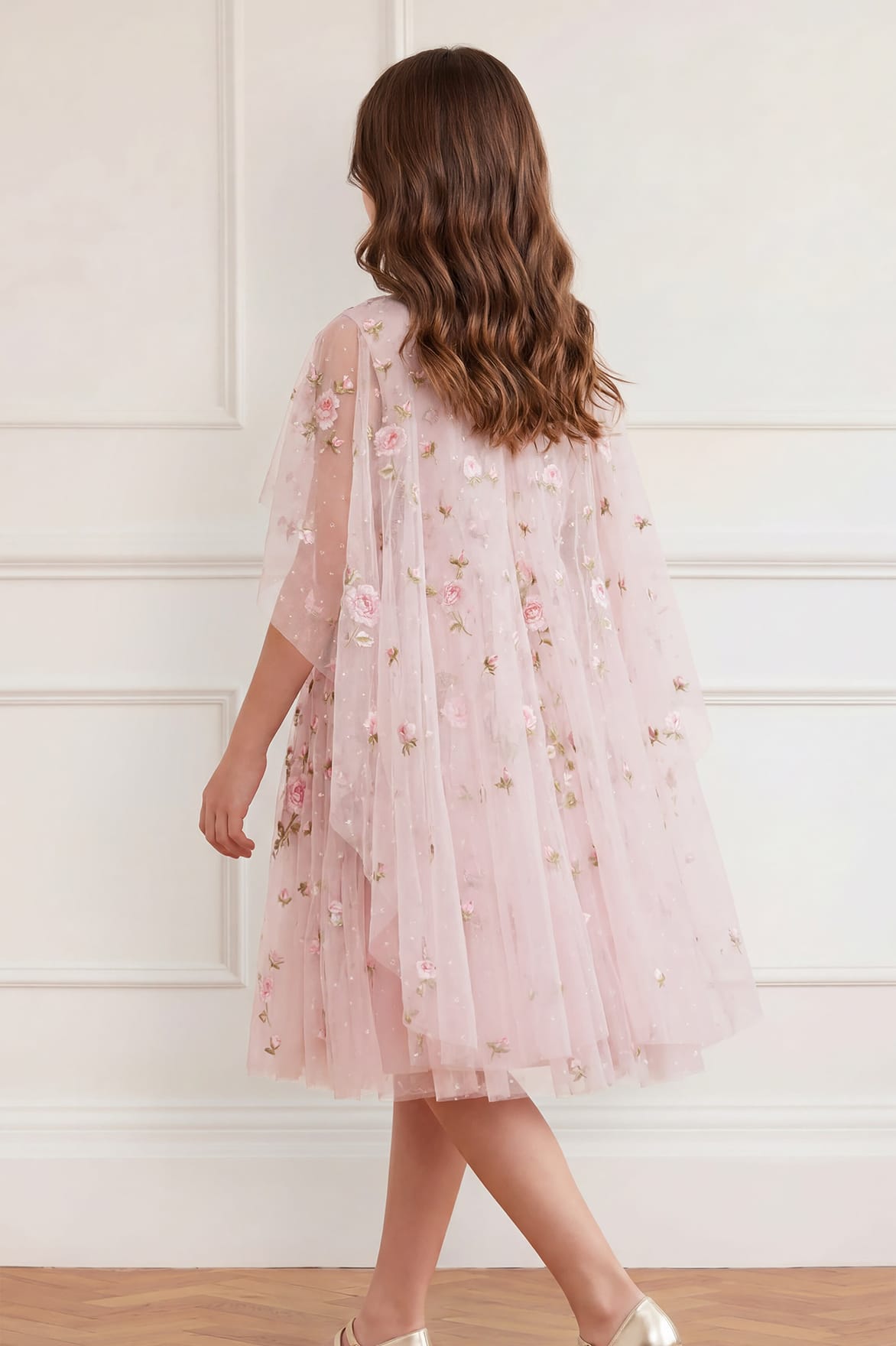 Needle & Thread Rose Bloom Cape sukienka dziewczęca różowa w kwiaty