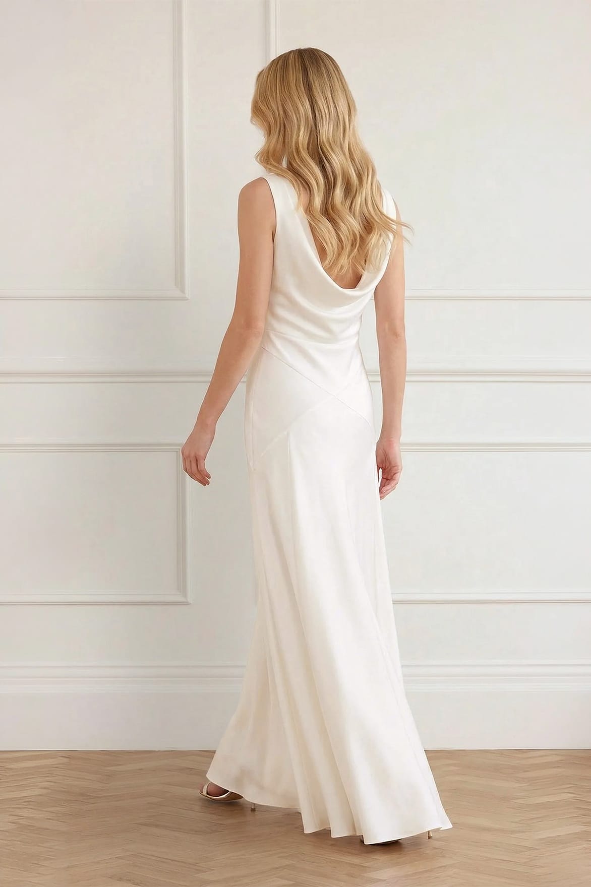 Needle & Thread Evangeline Satin Cowl Neck Gown suknia biele