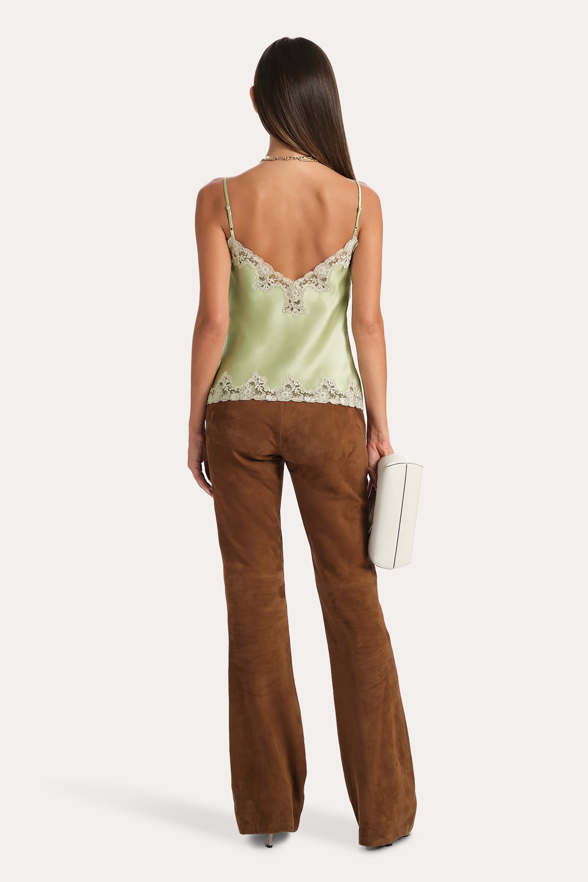 Elie Tahari Dani Silk Lace Cami top jedwabny Sage Mist