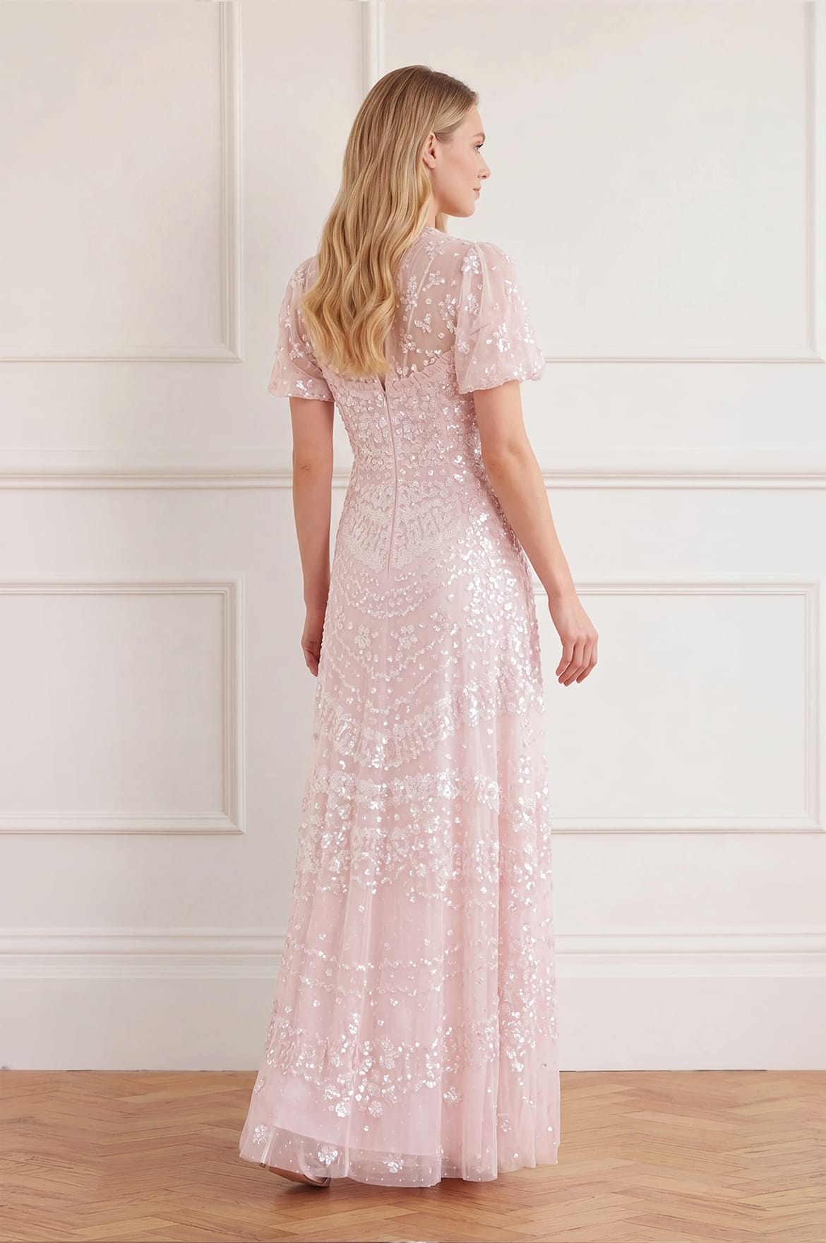 Needle & Thread Anais Sequin Short Sleeve Gown sukienka cekinowa