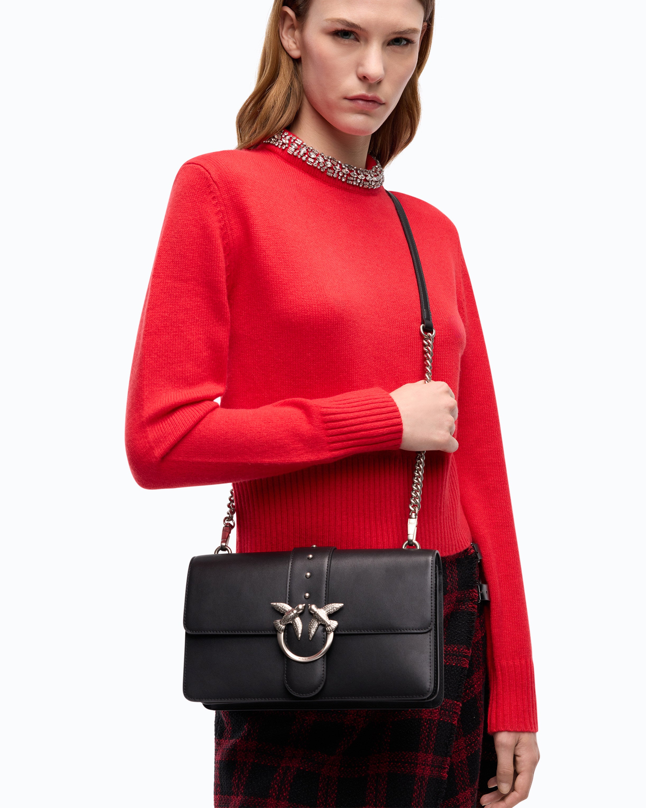 Pinko Love Bag One torebka skórzana czarna średnia
