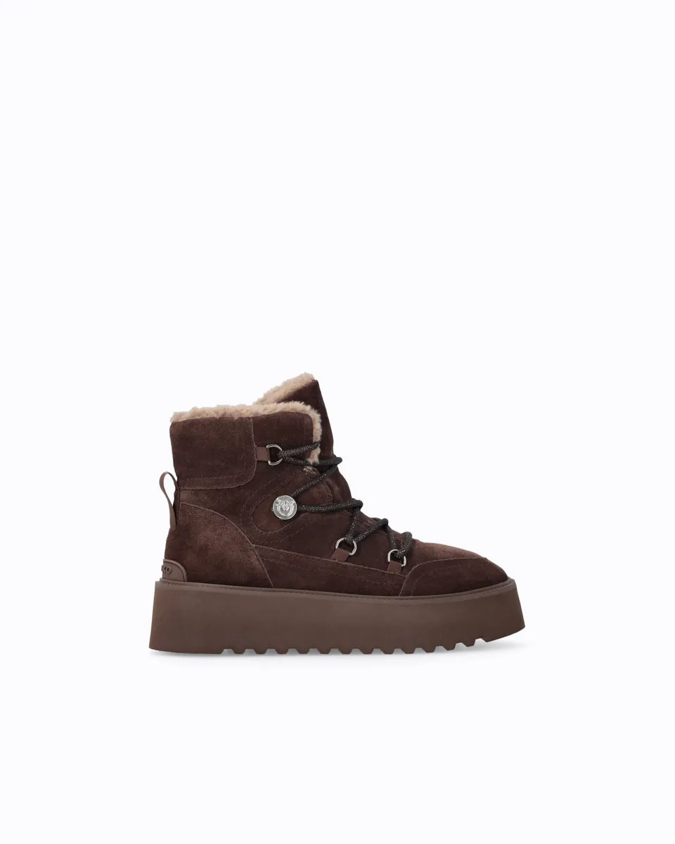Pinko Martina 01 botki zamszowe brązowe futro 11 cm