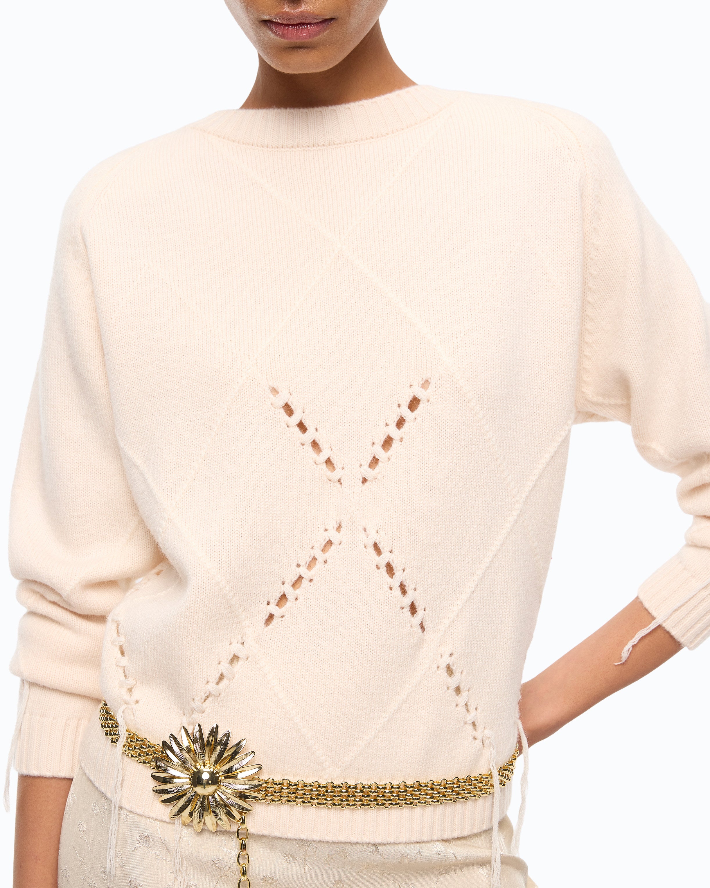 Pinko Berna Sweater sweter w romby beżowy wełna