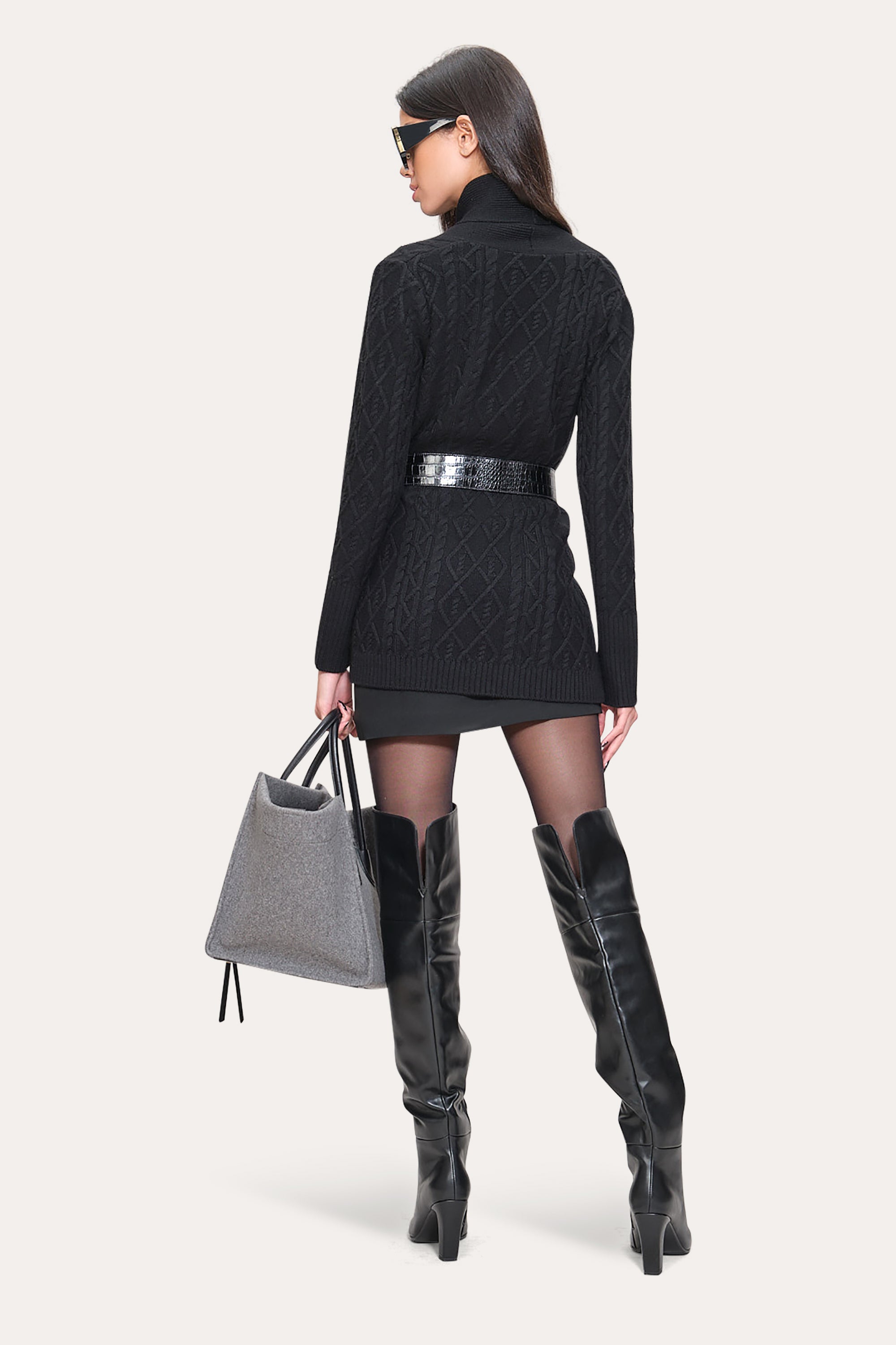 Elie Tahari Cable Knit Cardigan kardigan czarny merino