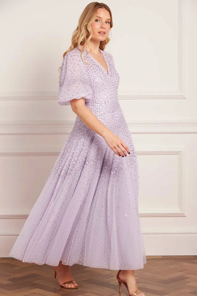 Needle & Thread Scallop Sequin V-Neck sukienka fioletowa
